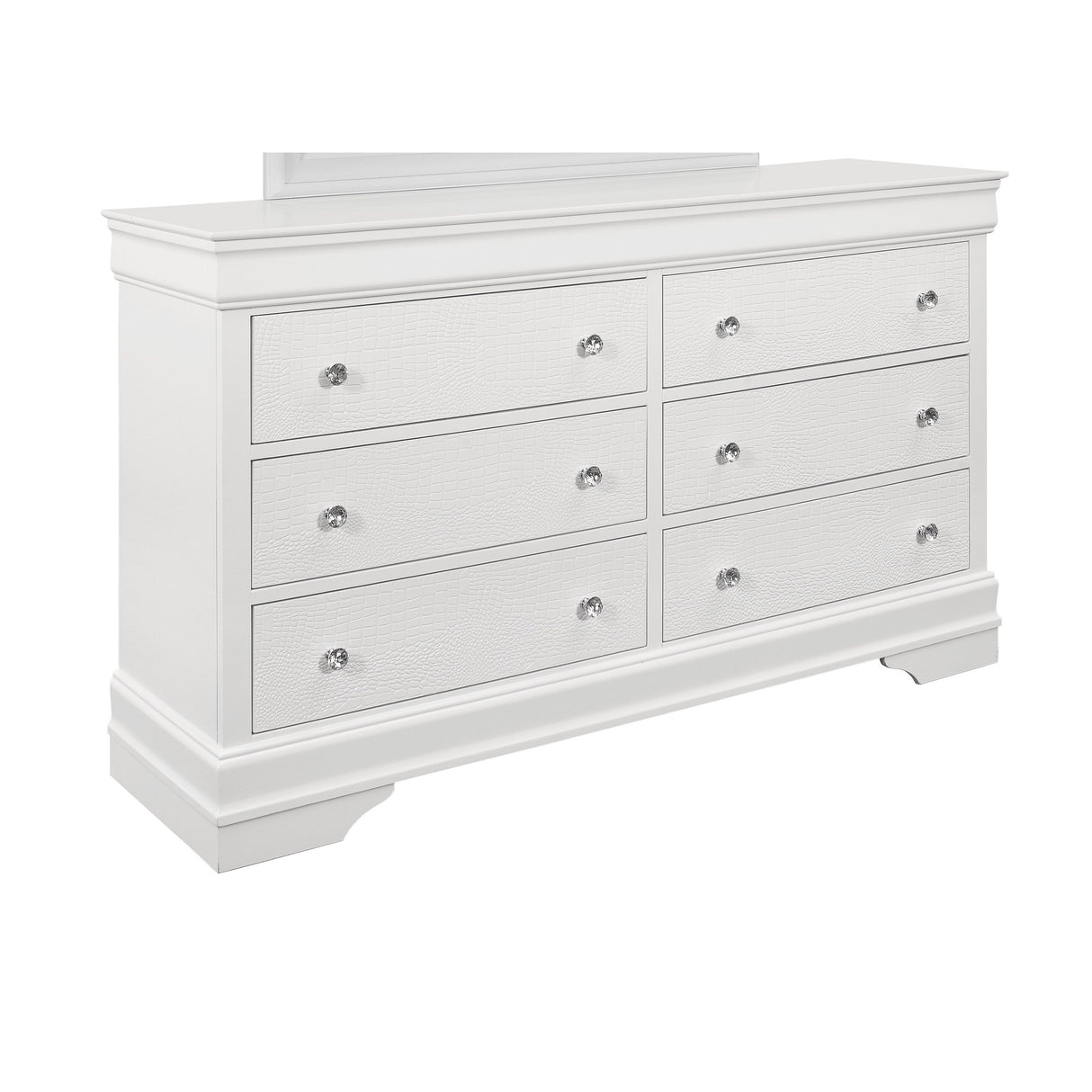 HomeRoots 58" Metallic White Solid Wood Six Drawer Double Dresser