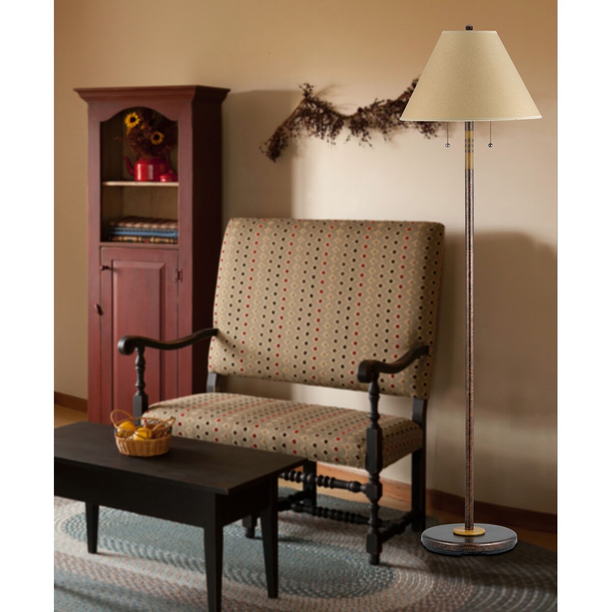 HomeRoots 59" Rusted Two Light Traditional Shaped Floor Lamp With Brown Empire Shade - 16