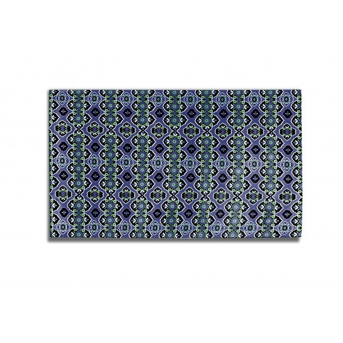HomeRoots 5' X 7' Black Blue Green Area Rug - 5' Octagon