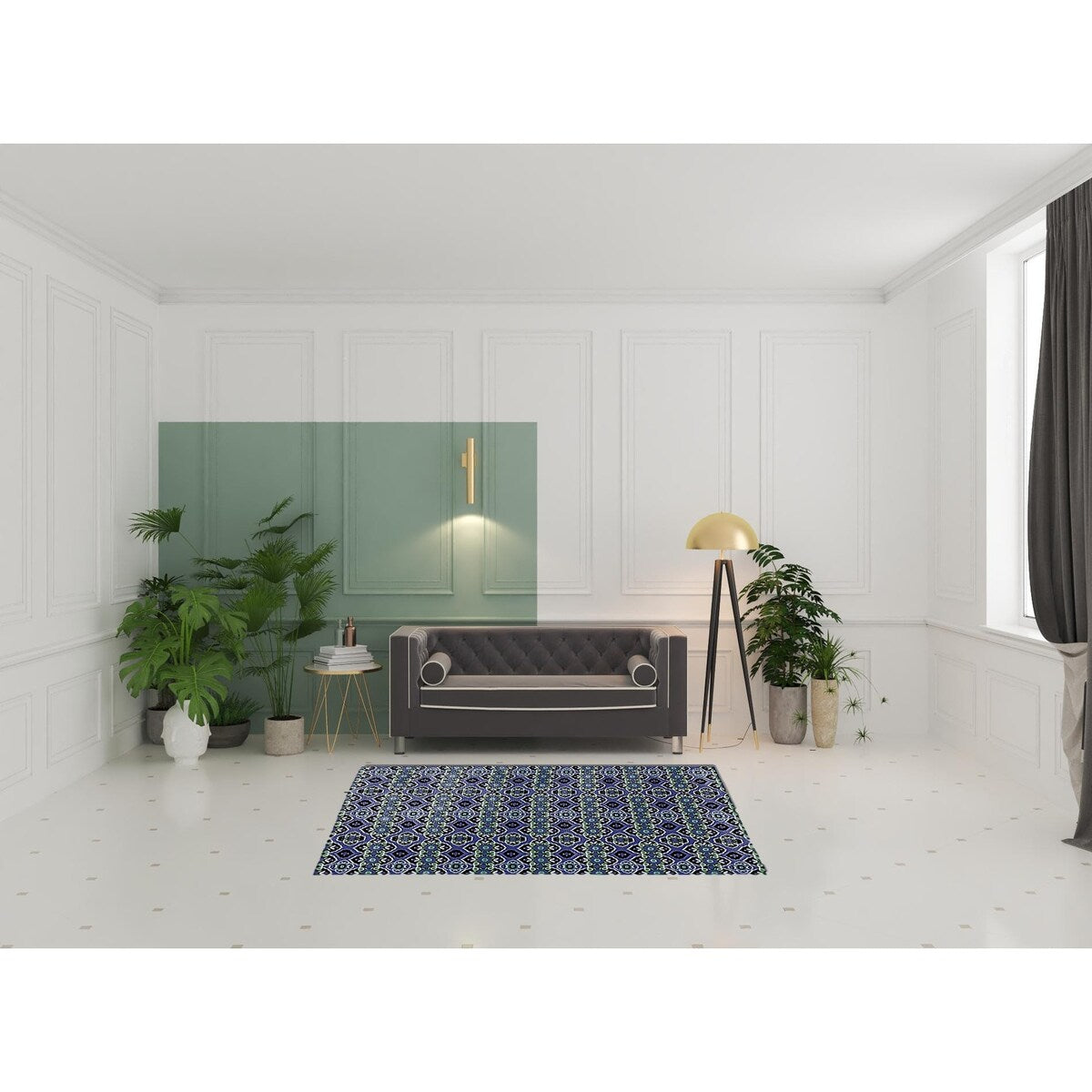 HomeRoots 5' X 7' Black Blue Green Area Rug - 5' Octagon