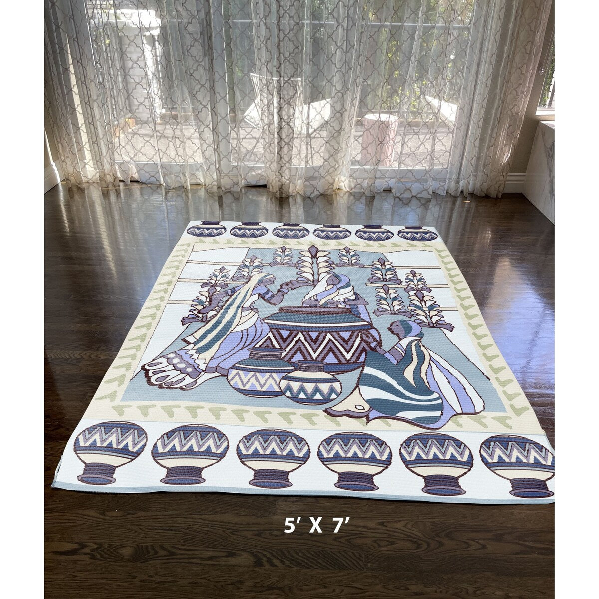 HomeRoots 5' X 7' Brown And Muted Blue Area Rug - 5' Octagon