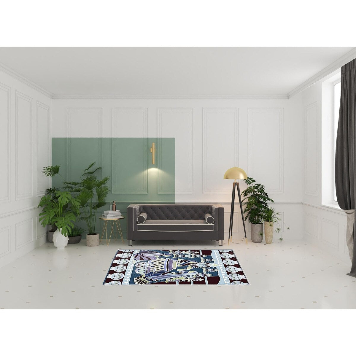 HomeRoots 5' X 7' Dark Brown And Blue Area Rug - 5' Octagon