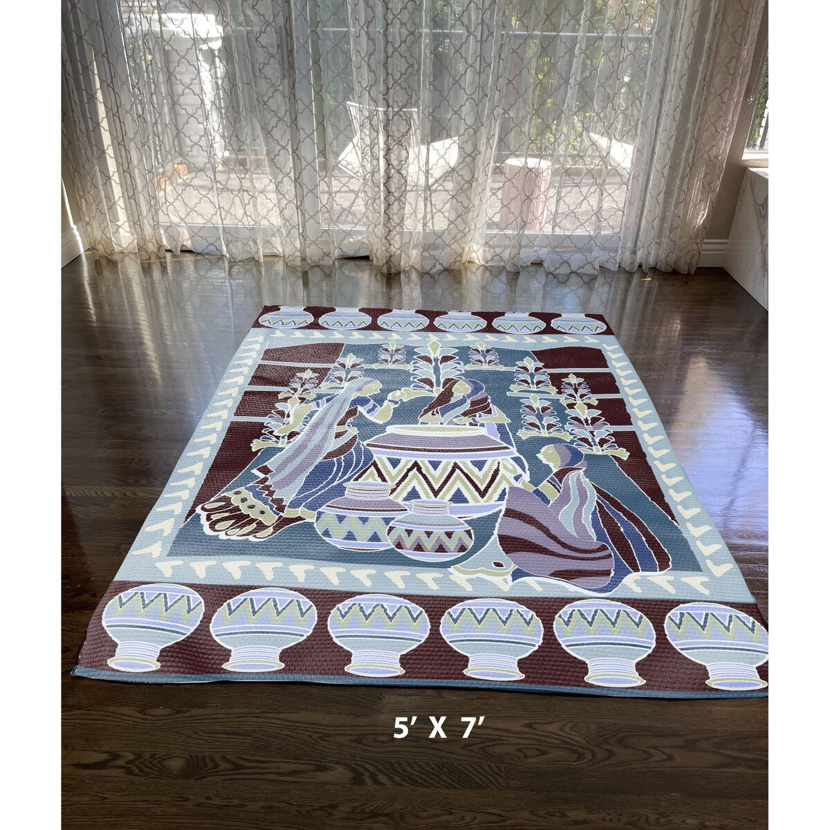HomeRoots 5' X 7' Dark Brown And Blue Area Rug - 5' Octagon