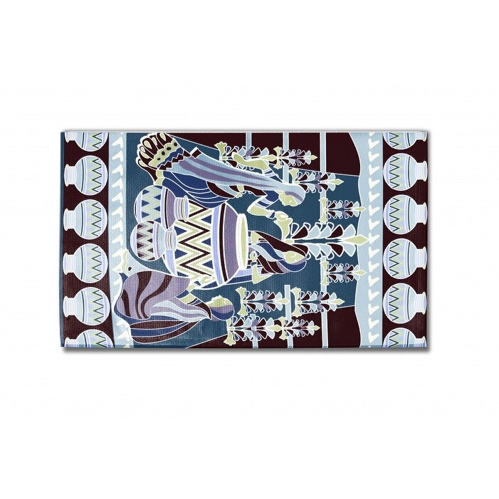 HomeRoots 5' X 7' Dark Brown And Blue Area Rug - 5' Octagon