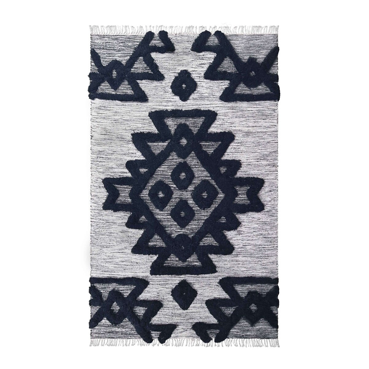 HomeRoots 5' X 8' Black And Ivory Wool Geo Area Rug With Fringe - 5' Octagon
