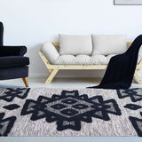 HomeRoots 5' X 8' Black And Ivory Wool Geo Area Rug With Fringe - 5' Octagon