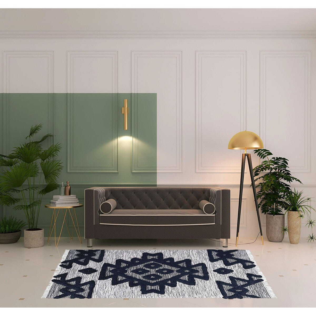 HomeRoots 5' X 8' Black And Ivory Wool Geo Area Rug With Fringe - 5' Octagon
