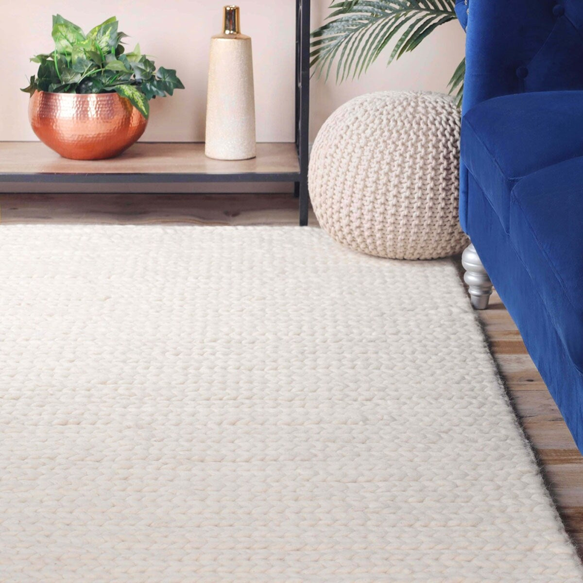 HomeRoots 5' X 8' Off White Wool Handmade Area Rug - 5' Octagon
