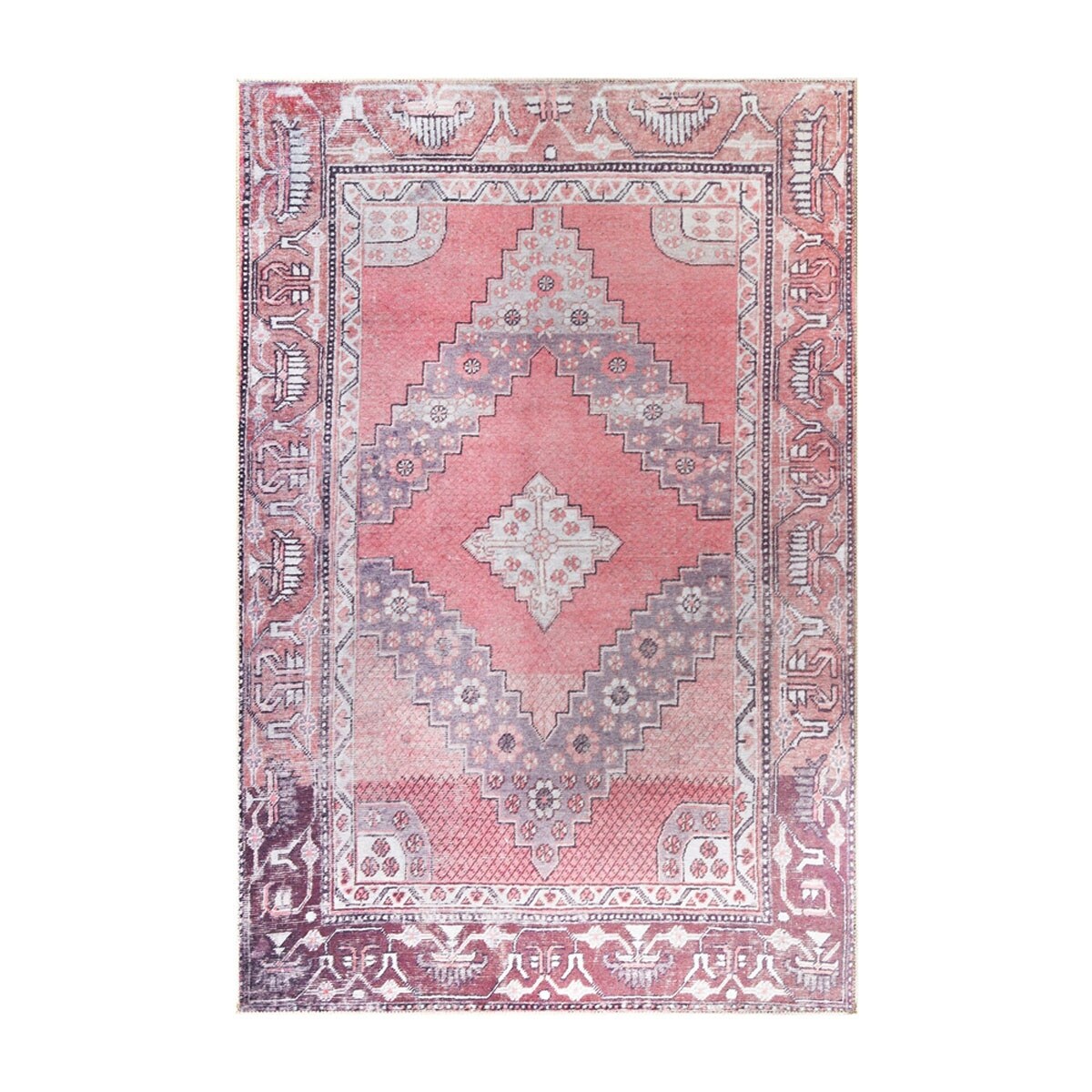 HomeRoots 5' X 8' Pink Geo Power Loom Distressed Non Skid Area Rug - 5' x 8'