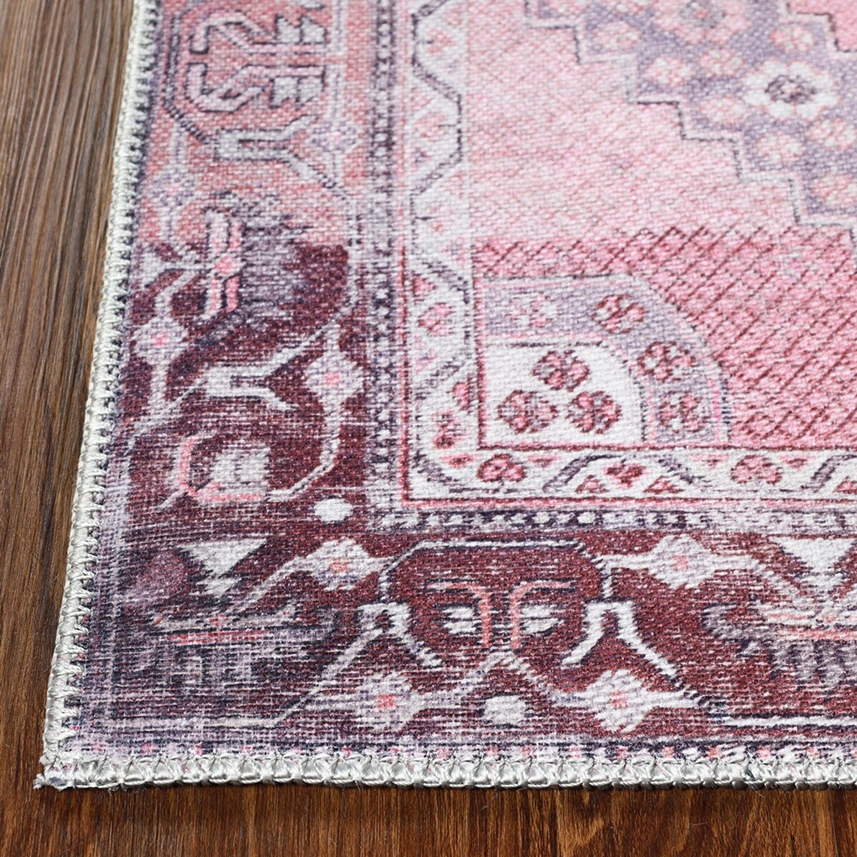 HomeRoots 5' X 8' Pink Geo Power Loom Distressed Non Skid Area Rug - 5' x 8'