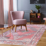 HomeRoots 5' X 8' Pink Geo Power Loom Distressed Non Skid Area Rug - 5' x 8'