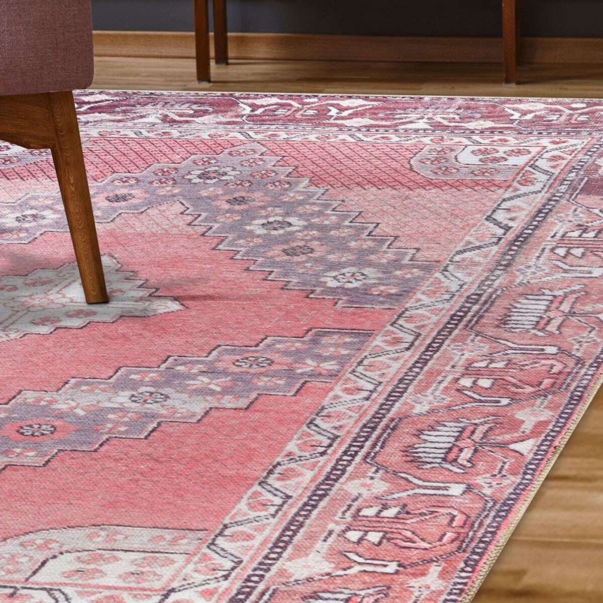 HomeRoots 5' X 8' Pink Geo Power Loom Distressed Non Skid Area Rug - 5' x 8'