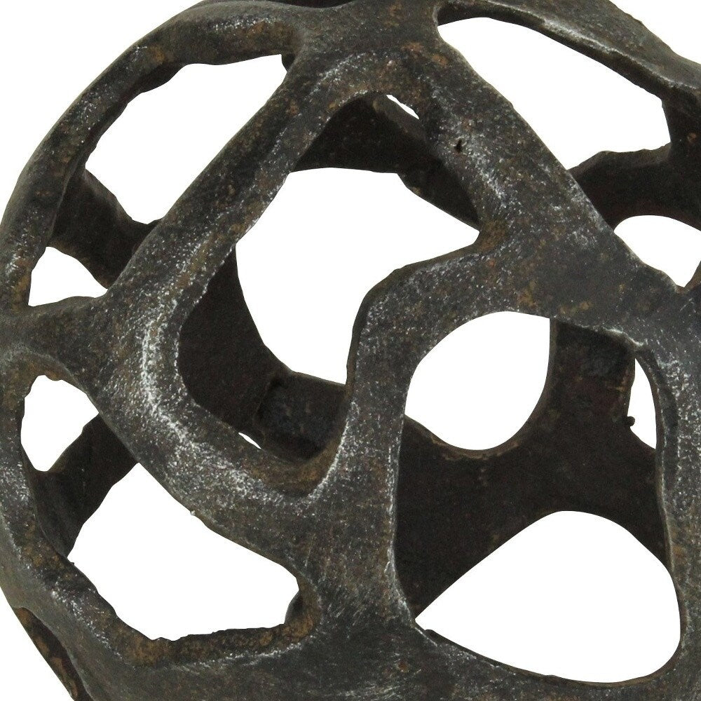 HomeRoots 6" Natural Black Cast Iron Abstract Decorative Orb - 6" H x 6" W x 6" D