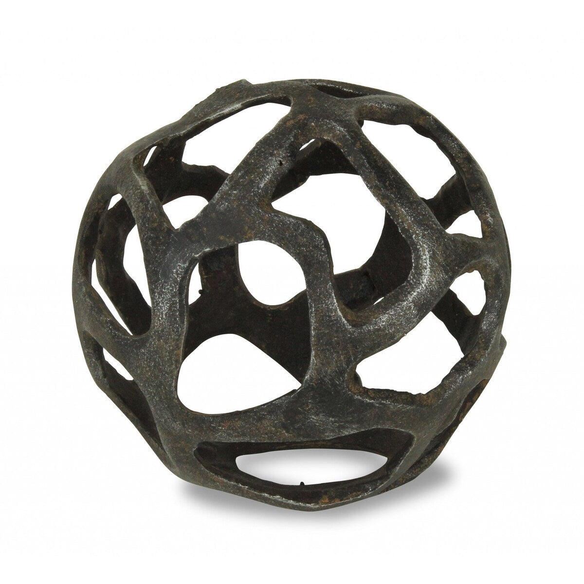 HomeRoots 6" Natural Black Cast Iron Abstract Decorative Orb - 6" H x 6" W x 6" D