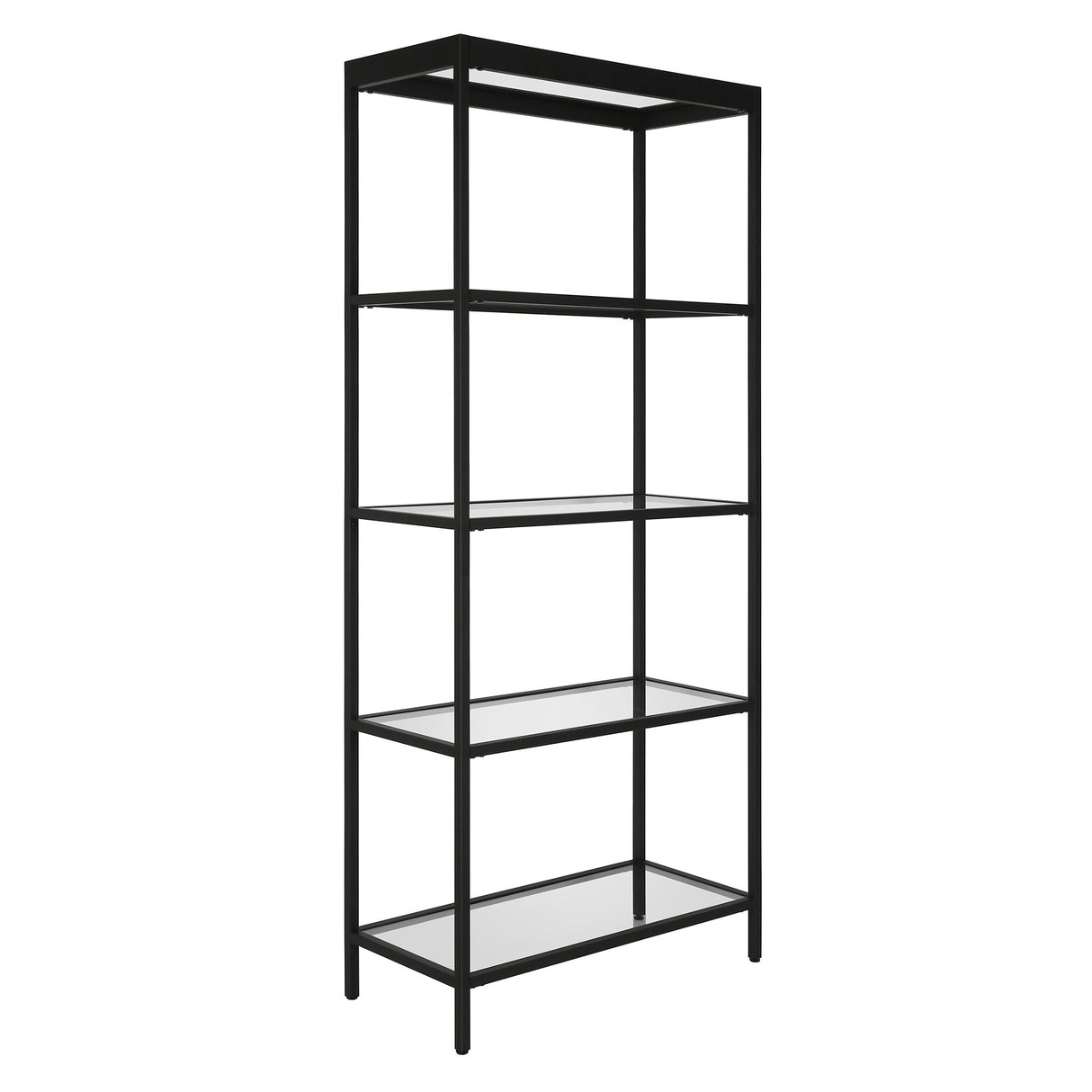 HomeRoots 70" Black Metal and Glass Four Tier Etagere Bookcase