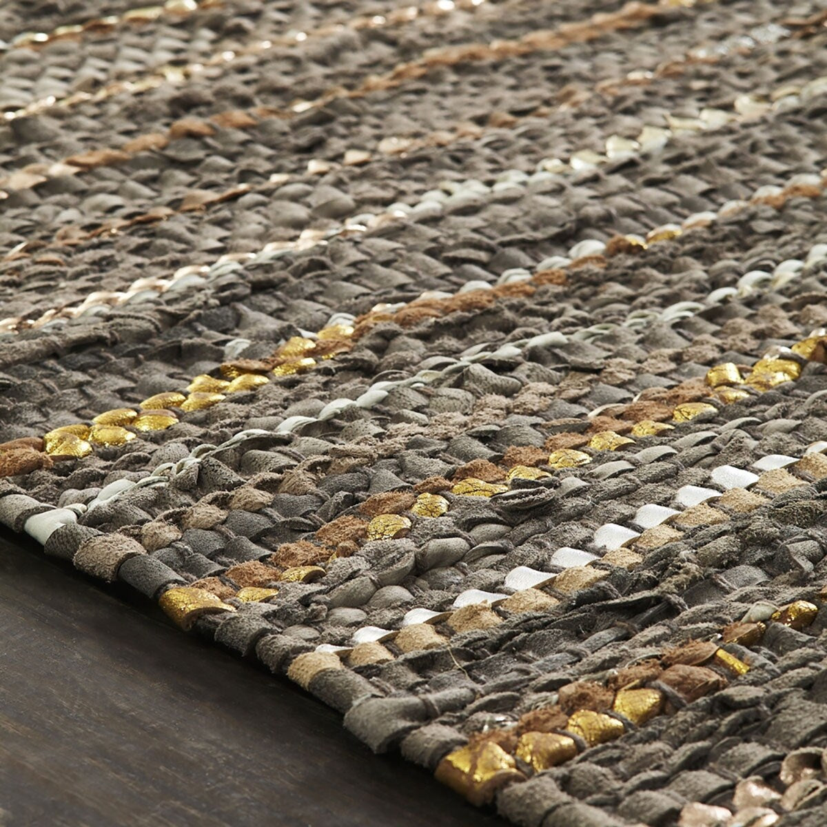 HomeRoots 8' X 10' Fossil Striped Handmade Leather Area Rug - 9'3" x 12'3"