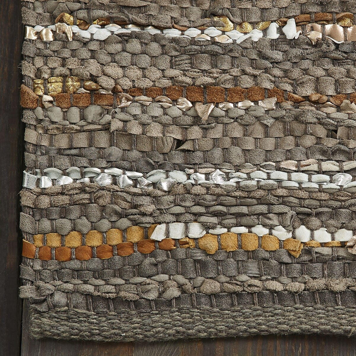 HomeRoots 8' X 10' Fossil Striped Handmade Leather Area Rug - 9'3" x 12'3"