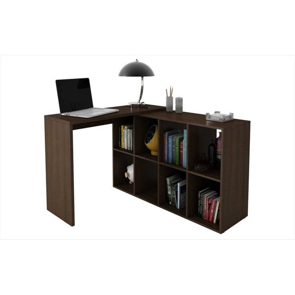 HomeRoots Furniture Taranto Cubby Desk with 8 Open Shelves in Tobacco