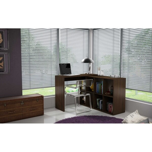 HomeRoots Furniture Taranto Cubby Desk with 8 Open Shelves in Tobacco