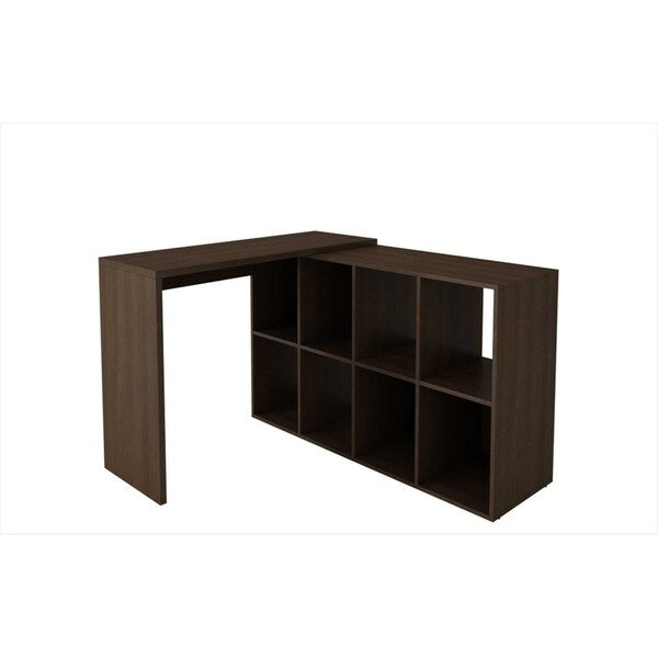 HomeRoots Furniture Taranto Cubby Desk with 8 Open Shelves in Tobacco