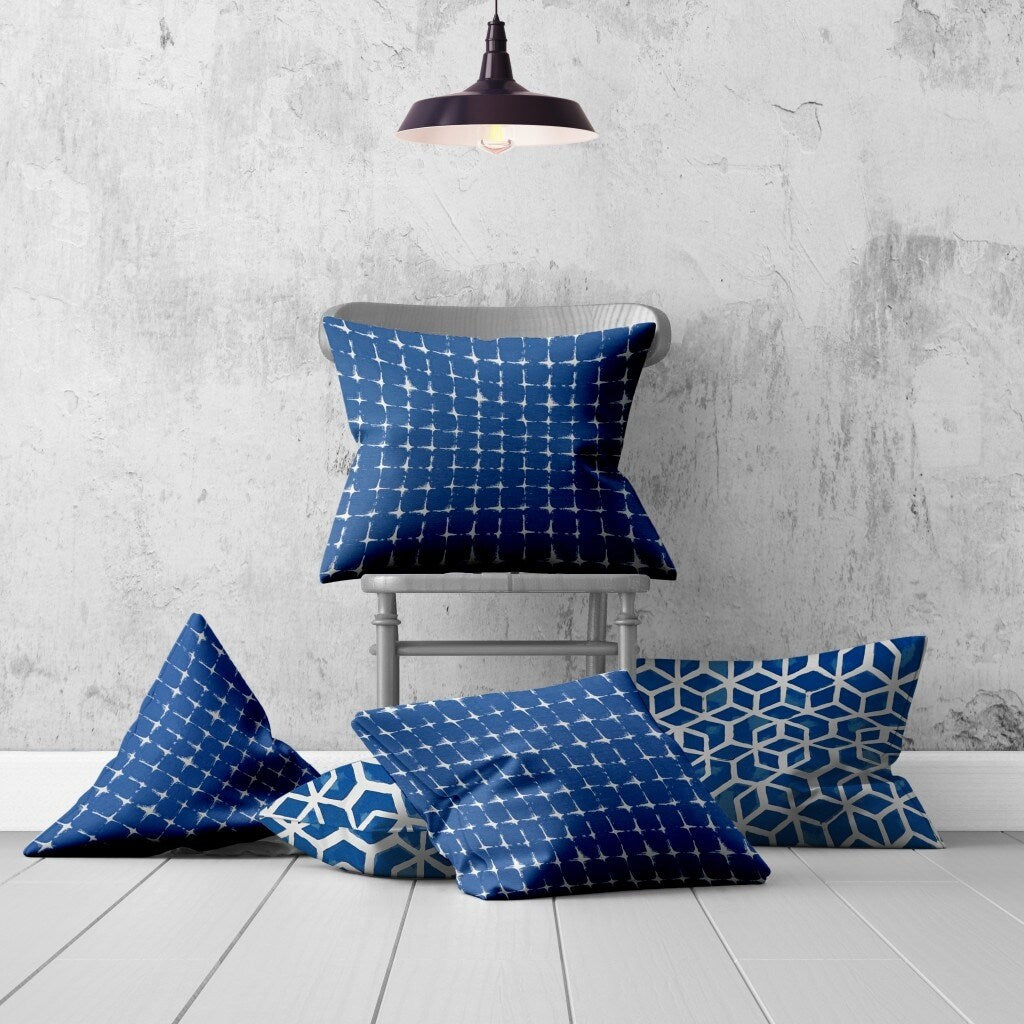 HomeRoots Set Of Three 20" X 20" Blue And White Zippered Geometric Throw Indoor Outdoor Pillow Cover - 4