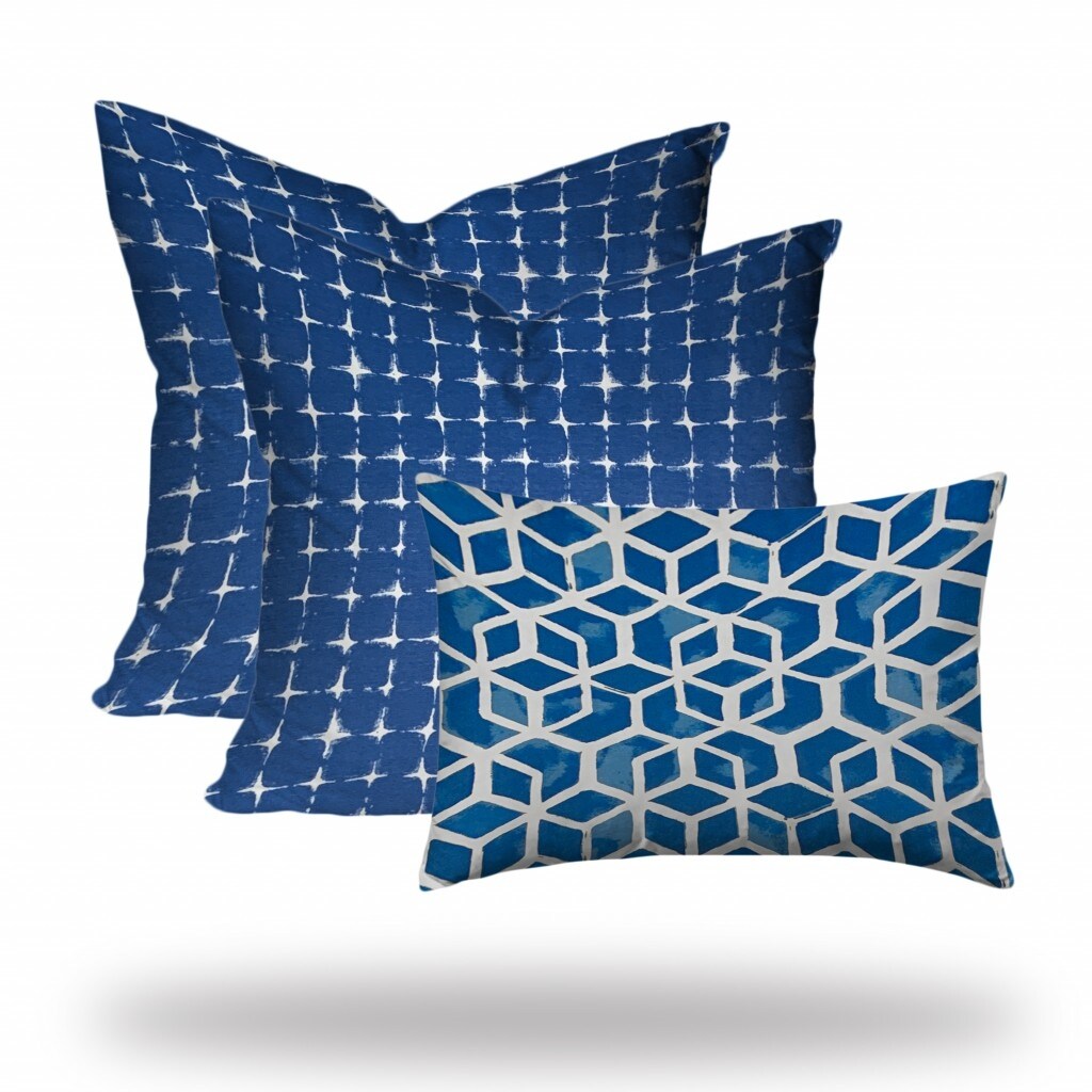 HomeRoots Set Of Three 20" X 20" Blue And White Zippered Geometric Throw Indoor Outdoor Pillow Cover - 4