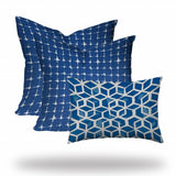HomeRoots Set Of Three 20" X 20" Blue And White Zippered Geometric Throw Indoor Outdoor Pillow Cover - 4