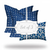 HomeRoots Set Of Three 20" X 20" Blue And White Zippered Geometric Throw Indoor Outdoor Pillow Cover - 4
