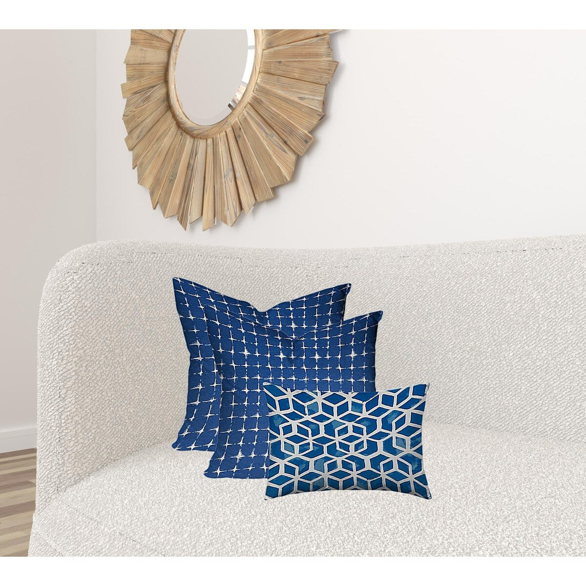 HomeRoots Set Of Three 20" X 20" Blue And White Zippered Geometric Throw Indoor Outdoor Pillow Cover - 4