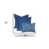 HomeRoots Set Of Three 20" X 20" Blue And White Zippered Geometric Throw Indoor Outdoor Pillow Cover - 4