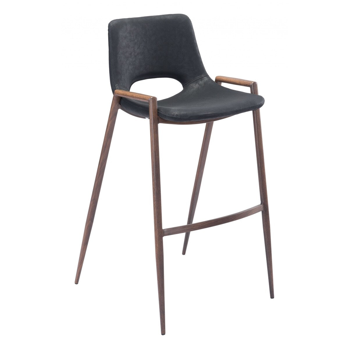 HomeRoots Set Of Two 39" Black And Brown Steel Low Back Bar Height Chairs With Footrest - 20.7