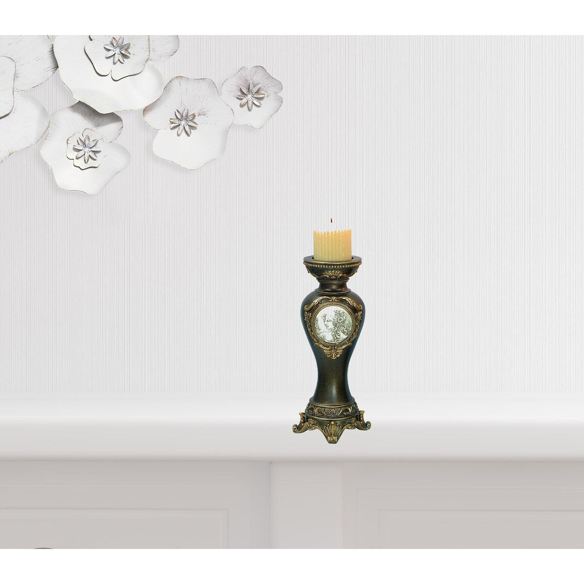 HomeRoots Set Of Two Bronze Greek Cameo Pillar Candle Holders - 7