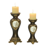 HomeRoots Set Of Two Bronze Greek Cameo Pillar Candle Holders - 7