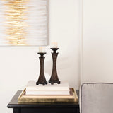 HomeRoots Set Of Two Bronze Pillar Tabletop Pillar Candle Holders - 6