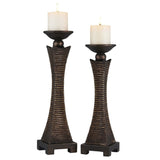 HomeRoots Set Of Two Bronze Pillar Tabletop Pillar Candle Holders - 6