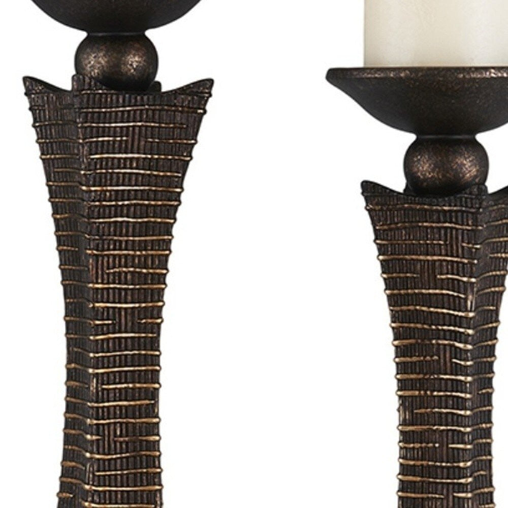 HomeRoots Set Of Two Bronze Pillar Tabletop Pillar Candle Holders - 6