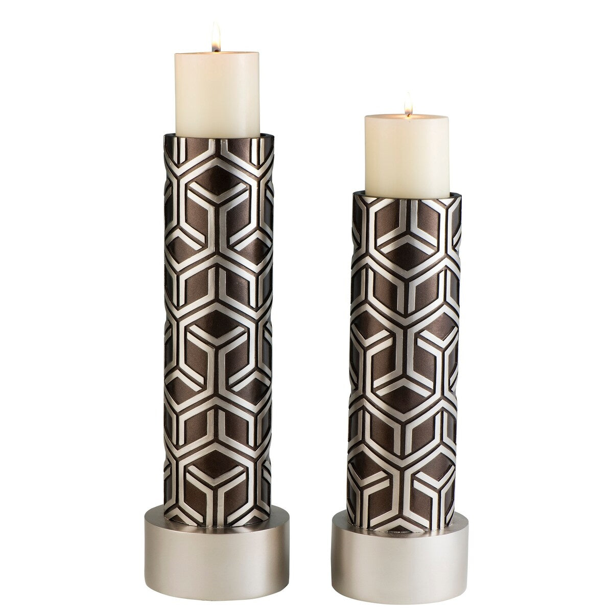 HomeRoots Set Of Two Espresso and Silver Pillar Tabletop Pillar Candle Holders - 7