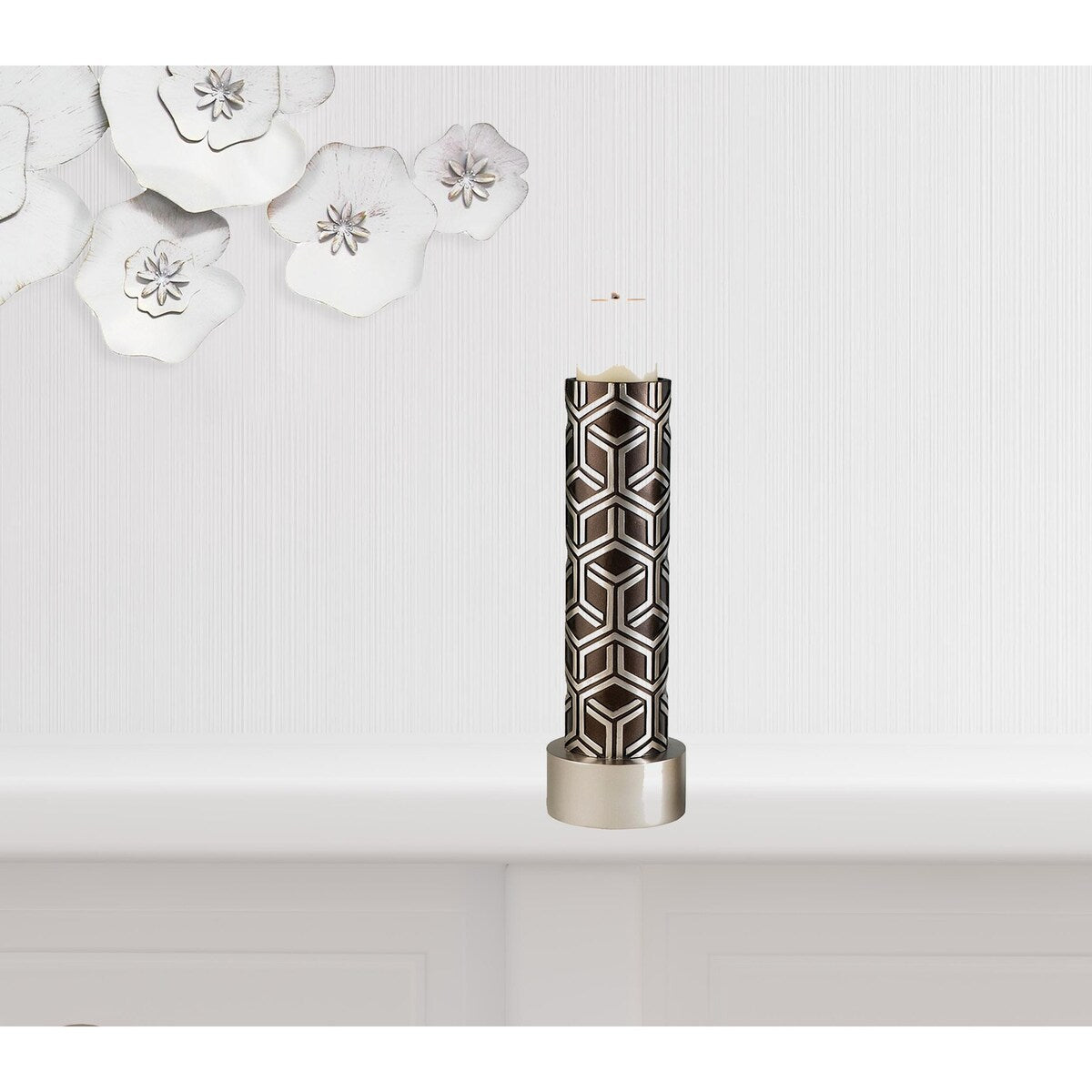 HomeRoots Set Of Two Espresso and Silver Pillar Tabletop Pillar Candle Holders - 7