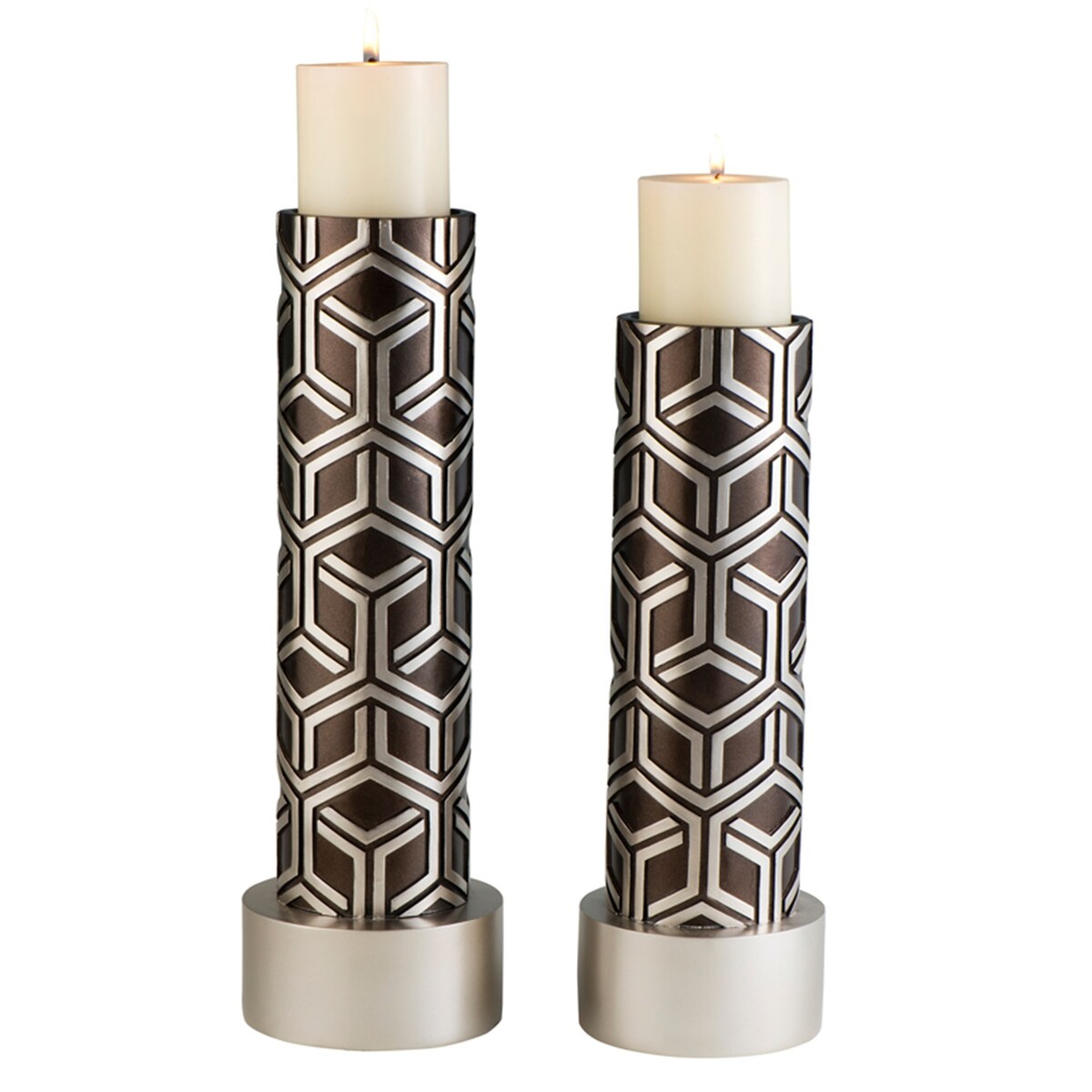 HomeRoots Set Of Two Espresso and Silver Pillar Tabletop Pillar Candle Holders - 7