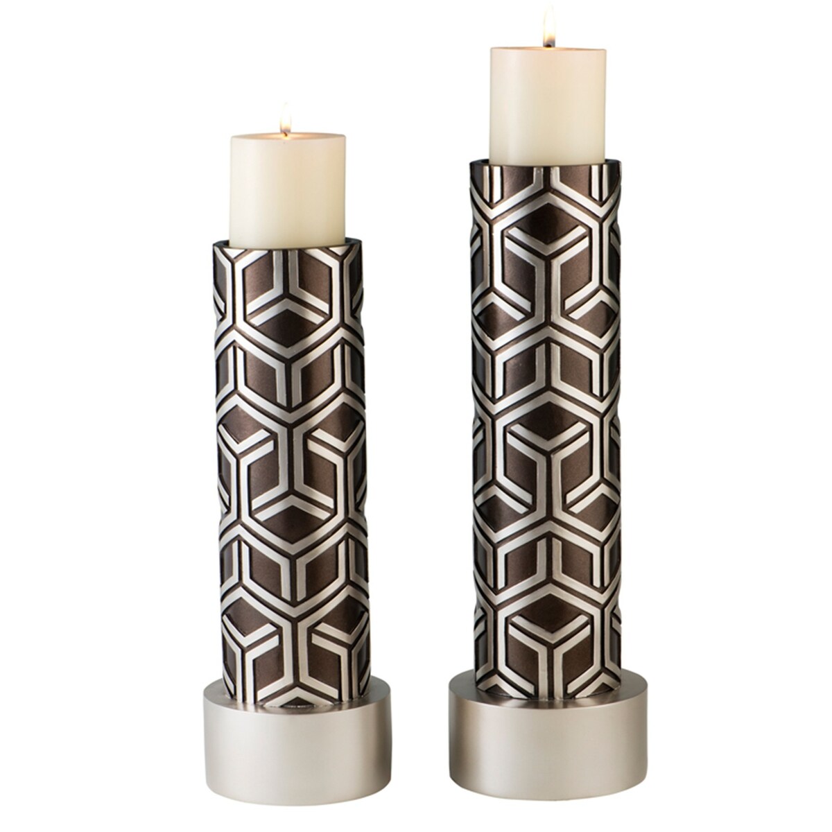 HomeRoots Set Of Two Espresso and Silver Pillar Tabletop Pillar Candle Holders - 7