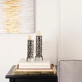 HomeRoots Set Of Two Espresso and Silver Pillar Tabletop Pillar Candle Holders - 7