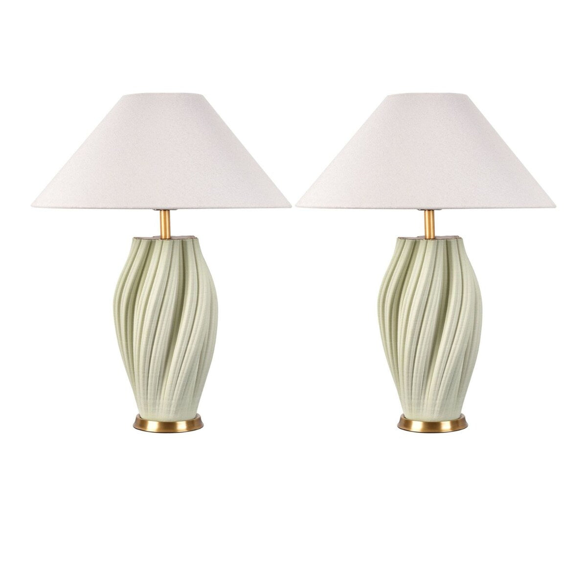HomeRoots Set of Two 24" Mint Green Ceramic Bedside Table Lamps With White Empire Shade - 18.89
