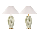 HomeRoots Set of Two 24" Mint Green Ceramic Bedside Table Lamps With White Empire Shade - 18.89