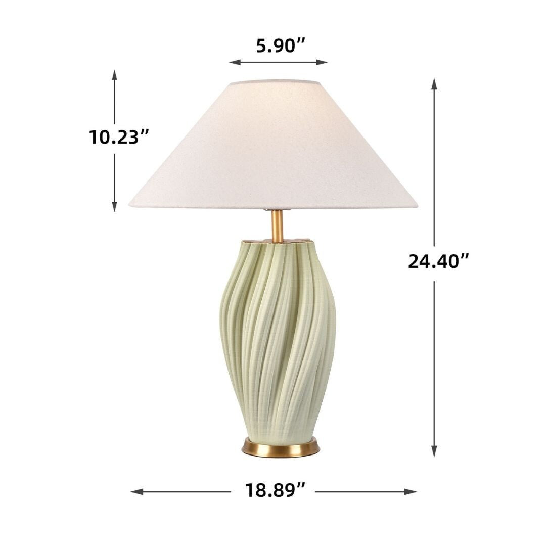 HomeRoots Set of Two 24" Mint Green Ceramic Bedside Table Lamps With White Empire Shade - 18.89