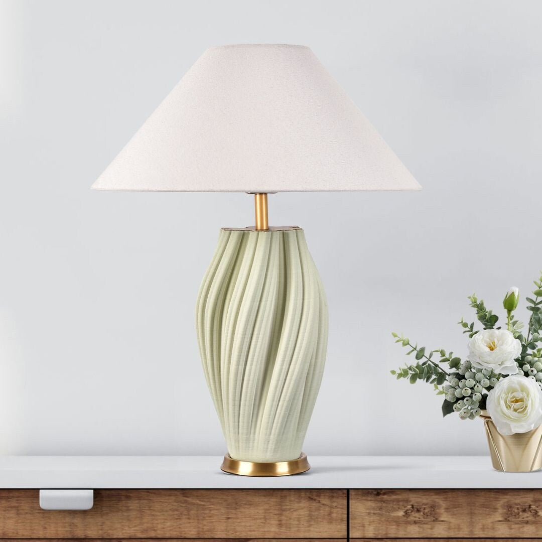 HomeRoots Set of Two 24" Mint Green Ceramic Bedside Table Lamps With White Empire Shade - 18.89