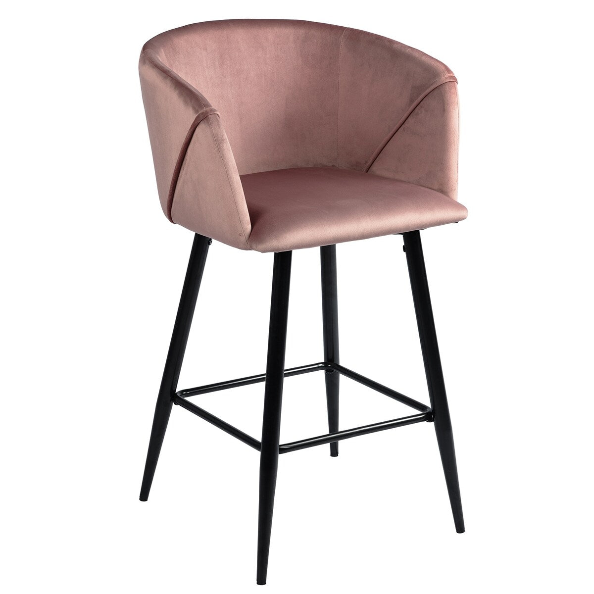 HomeRoots Set of Two 28" Rose Pink And Black Velvet And Steel Bar Chairs