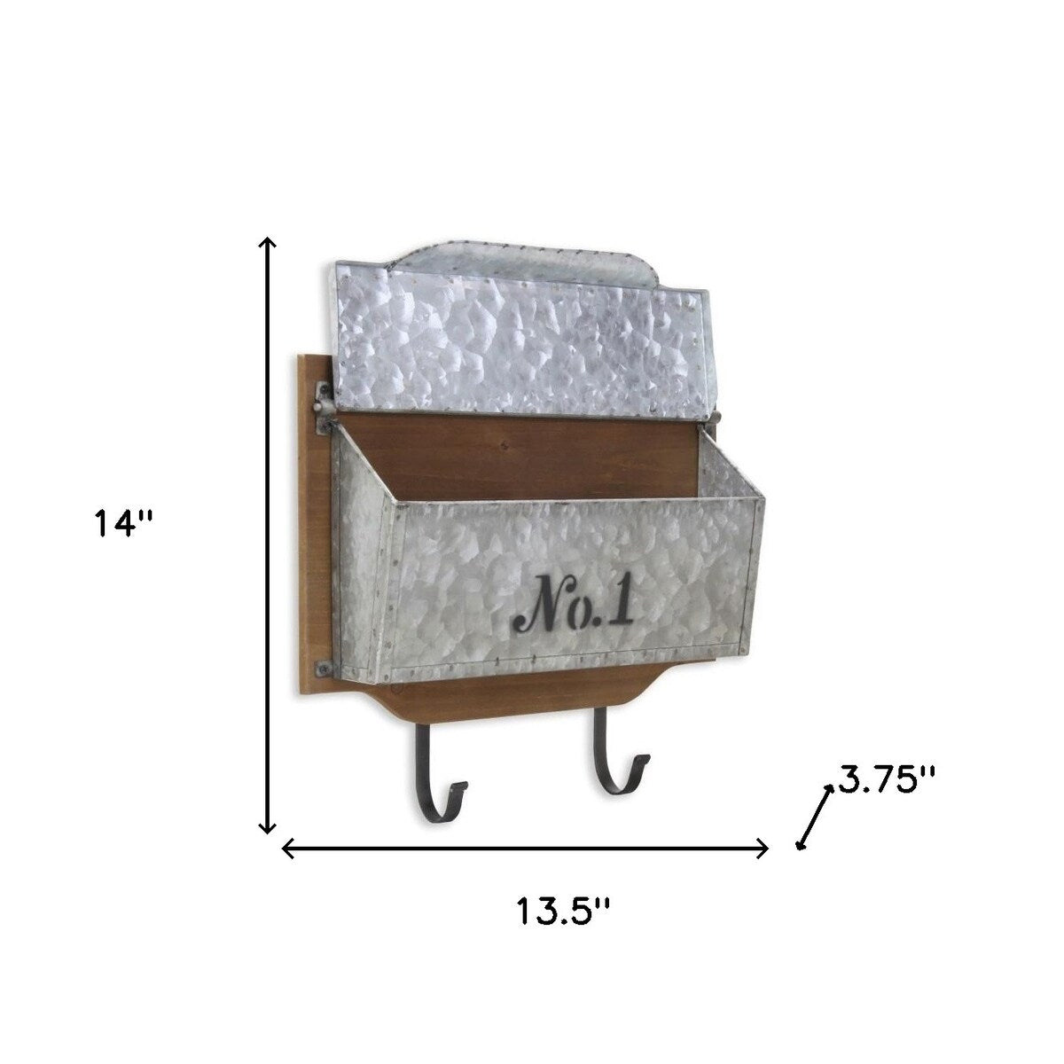 HomeRoots Wall Hanging Mailbox with Metal Hooks