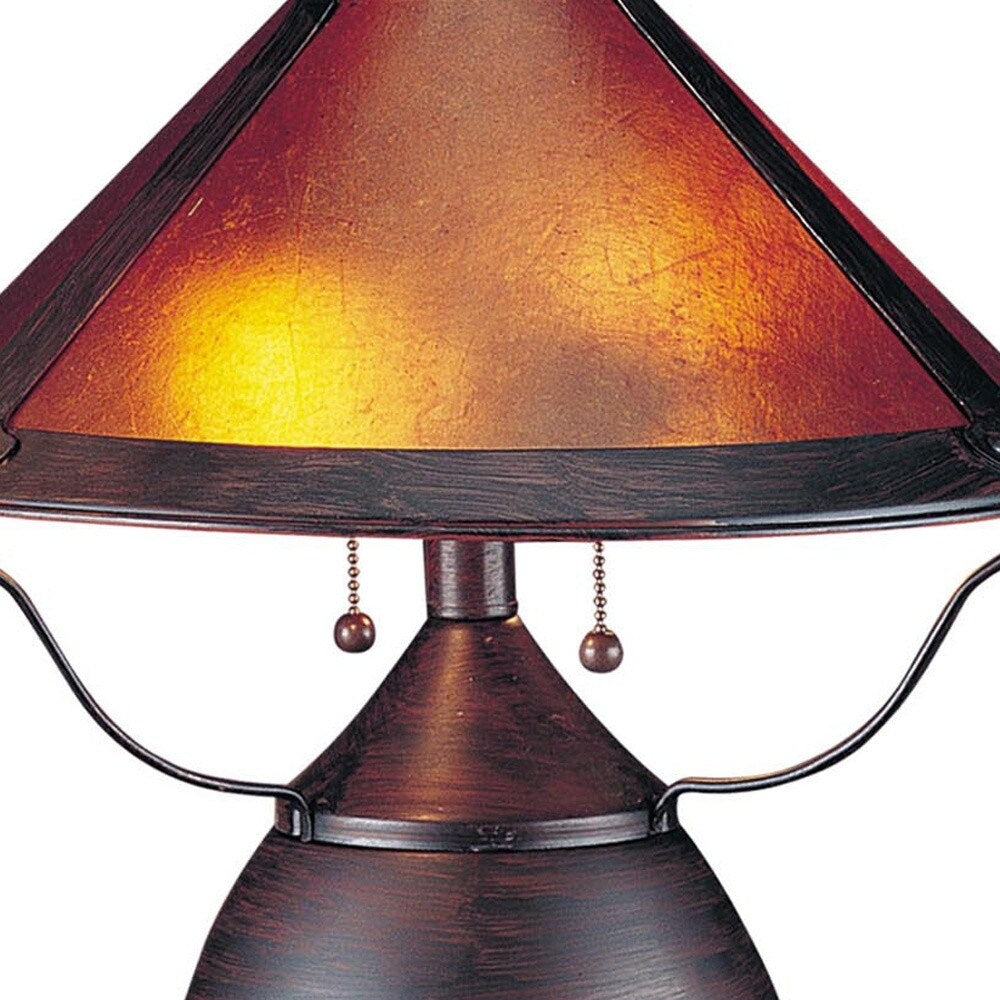 HomeRoots17" Rust Metal Two Light Table Lamp With Amber Empire Shade - 14.75