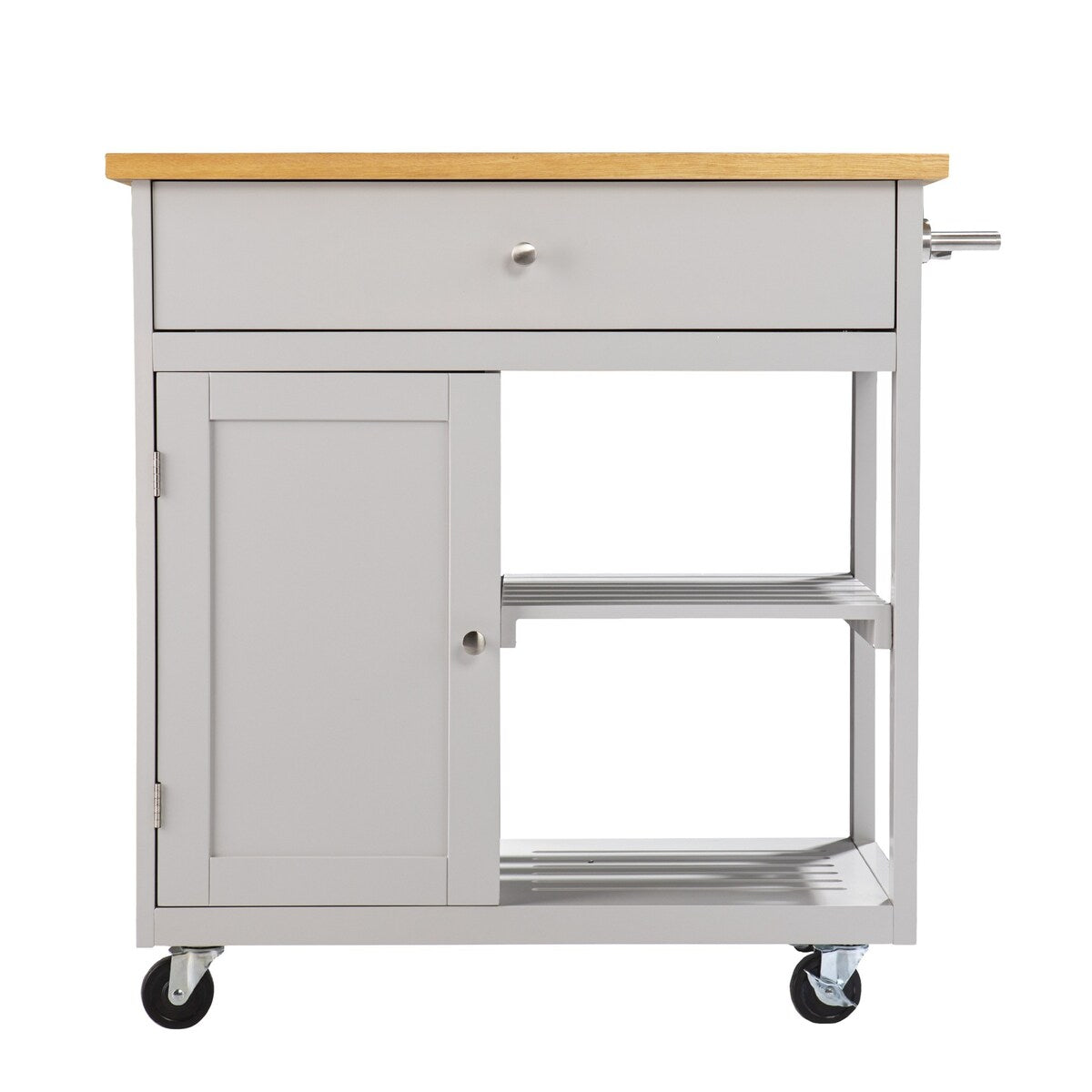 Homeroots Gray and Natural 35" Rolling Kitchen Island With Storage