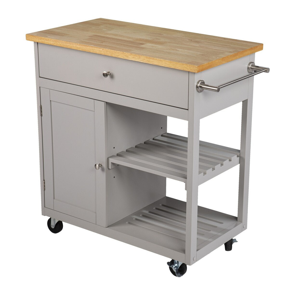 Homeroots Gray and Natural 35" Rolling Kitchen Island With Storage